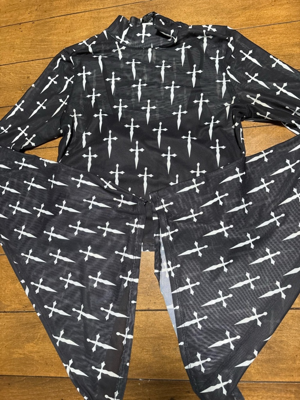 Black Long Sleeve Top with White Cross Print